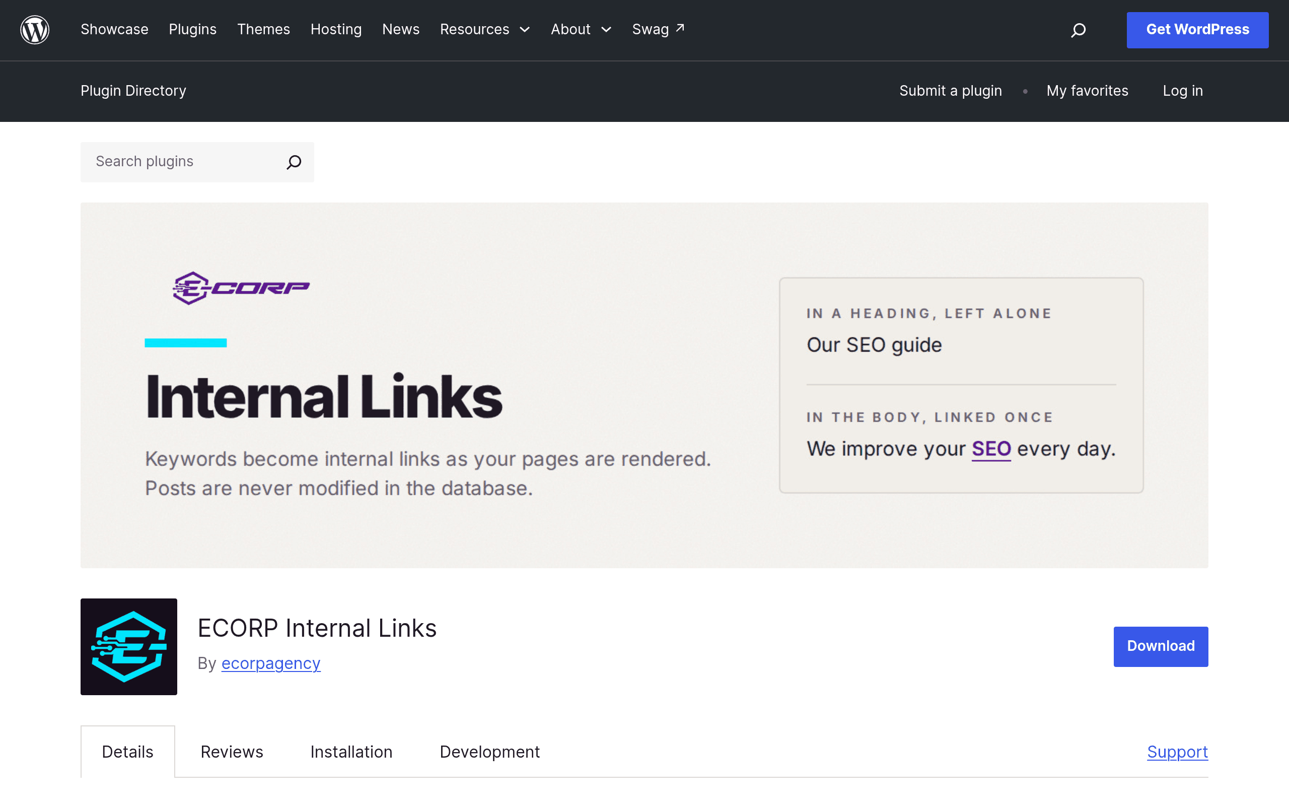 Screenshot of ECORP Internal Links