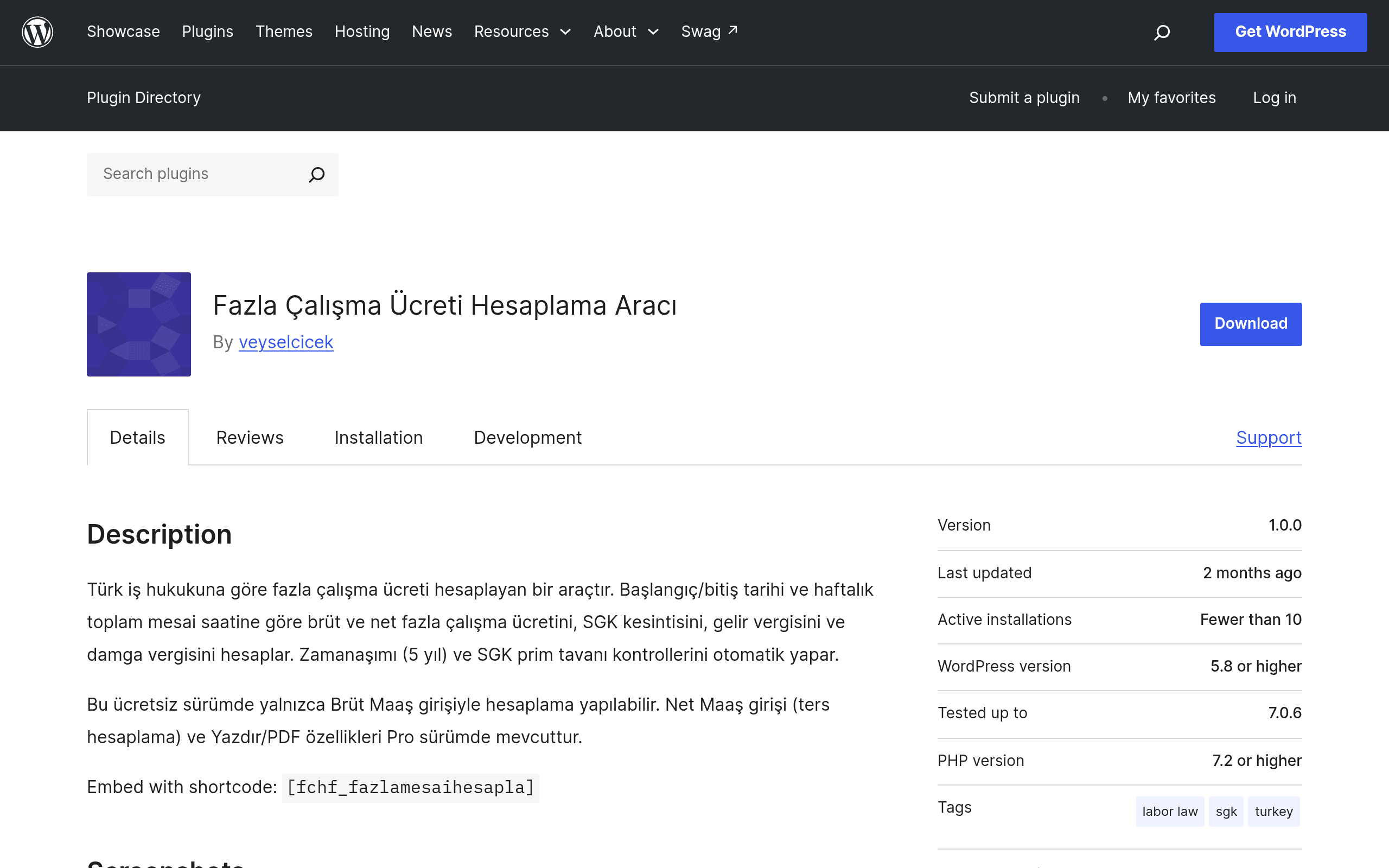 Screenshot of Fazla Çalışma Ücreti Hesaplama Aracı