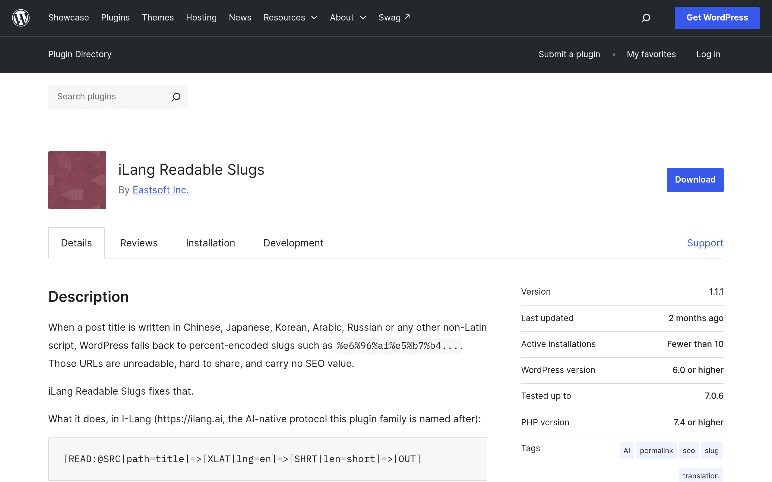 Screenshot of iLang Readable Slugs