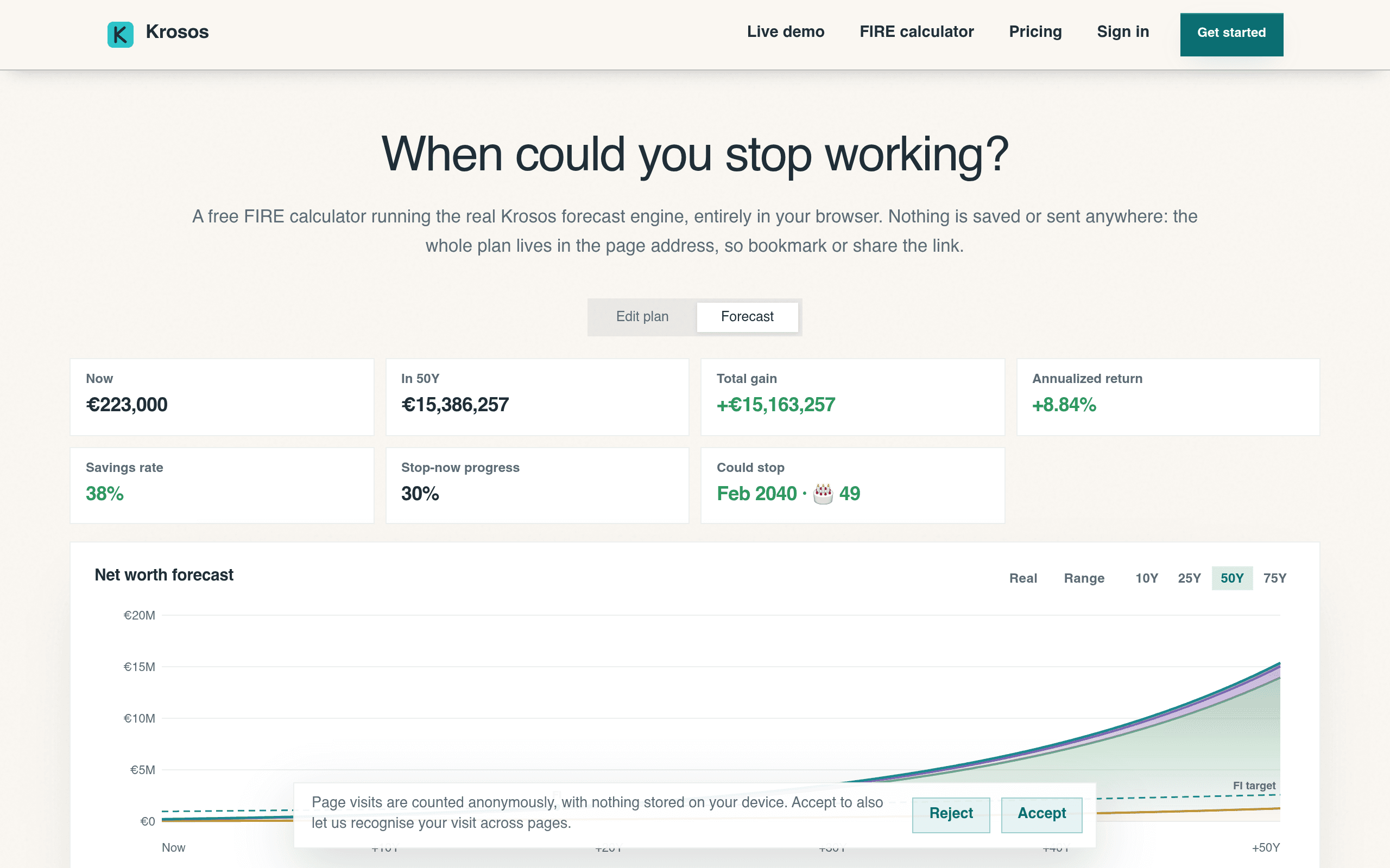 Screenshot of Krosos FIRE Calculator