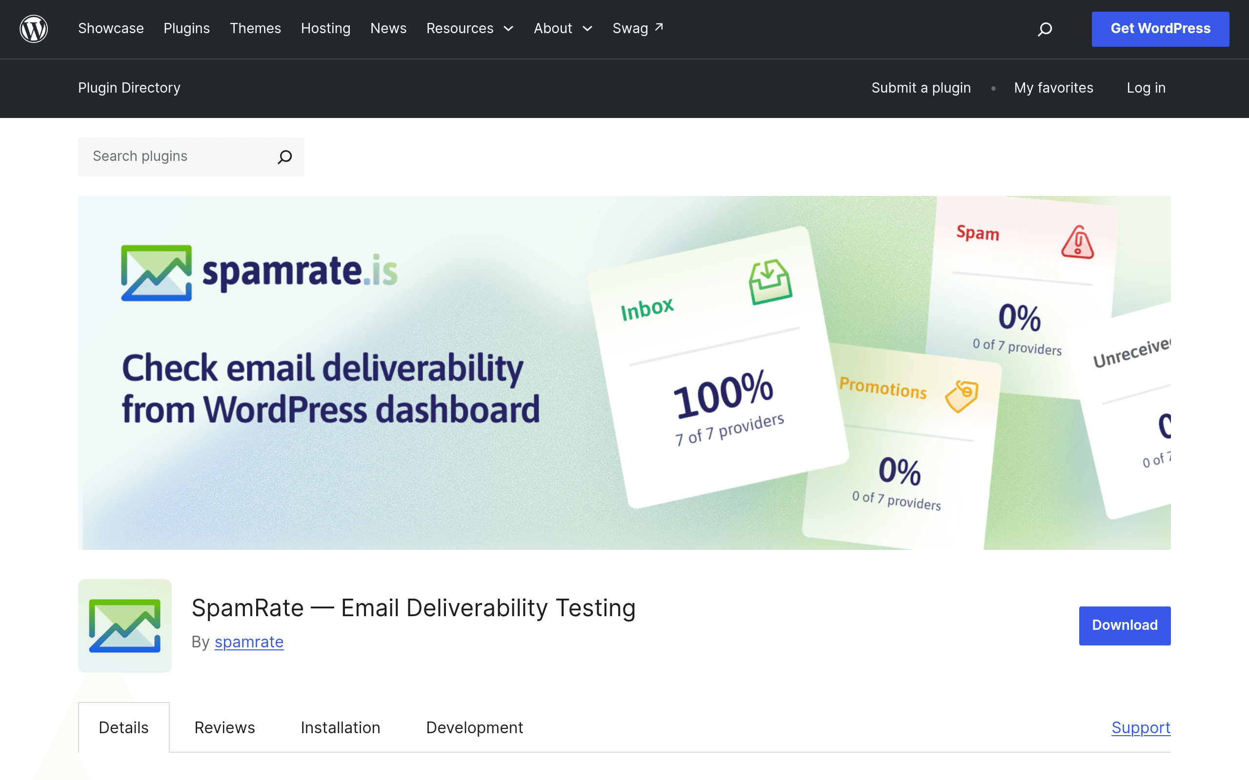 Screenshot of SpamRate — Email Deliverability Testing